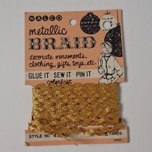 Vintage Gold Metallic Rick Rack Trim Holiday Ornament Garland Japan 3.78 Yards